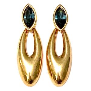 SWAROVSKI Blue Crystal Gold Dangle earrings Vintage